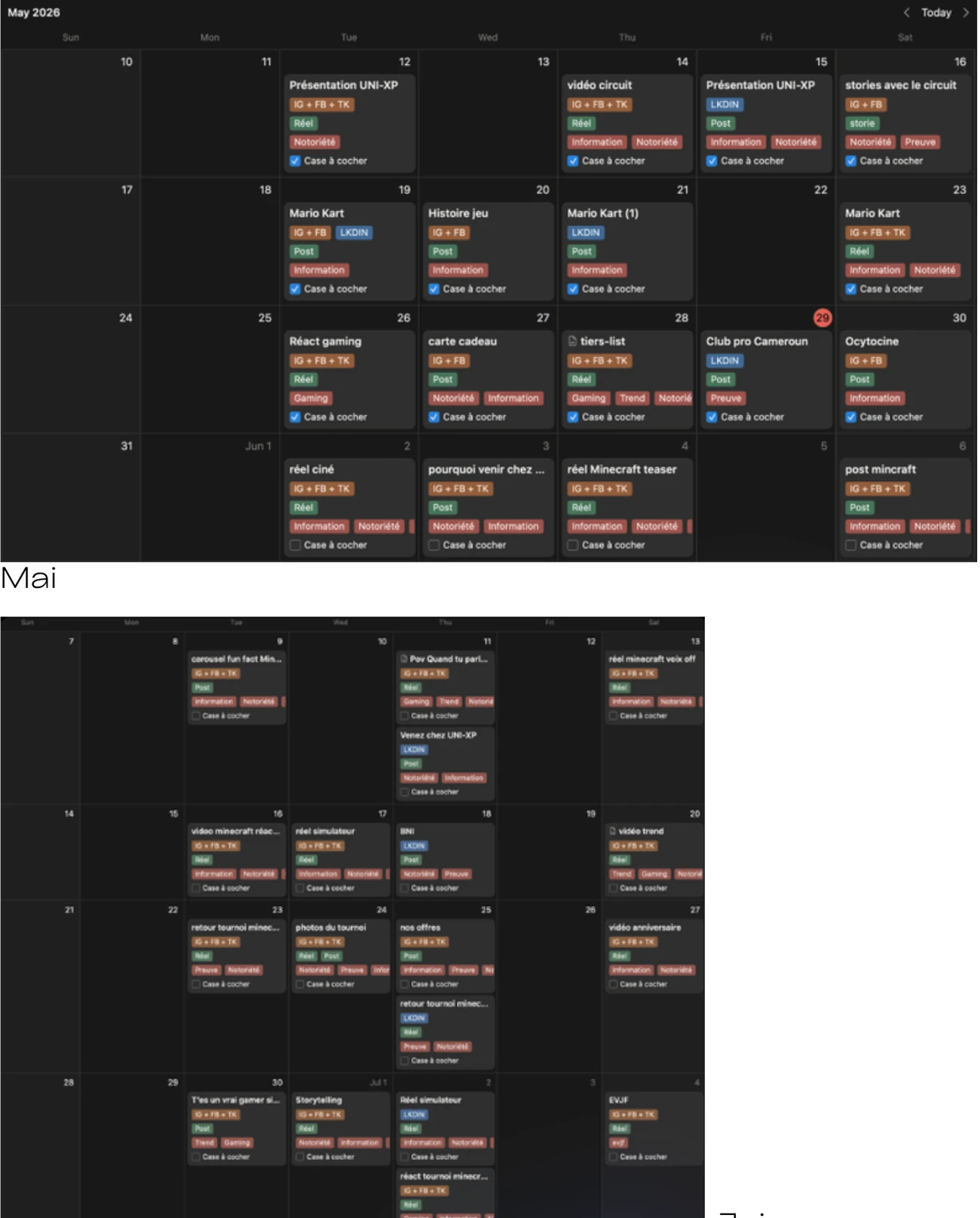Calendrier éditorial UNI-XP