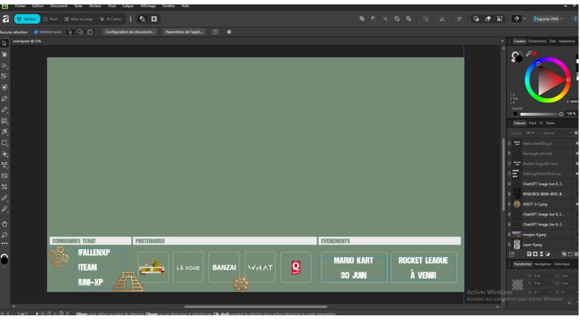 Overlay en cours de création sur Affinity